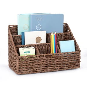 Rattan Desk Organizer, Tabletop Mail Holder, 5 Slot Mail Organizer Countertop Basket, Rattan Office Supplies, Boho Office Desk Accessories, Wicker Desk Organizer, Magazine HolderBrown Rattan Desk Organizer, Tabletop Mail Holder, 5 Slot Mail Organizer Countertop Basket, Rattan Office Supplies, Boho Office Desk Accessories, Wicker Desk Organizer, Magazine HolderBrown