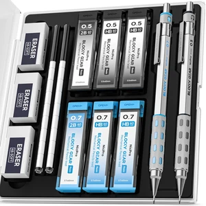 Blocky Gear 0.5 mm & 0.7 mm Mechanical Pencils Set in Case Metal Pencil with 6 Tube Lead Refills, Eraser, Eraser Refills for Professional & Adult Art Writing Drafting Drawing Sketching Blocky Gear 0.5 mm & 0.7 mm Mechanical Pencils Set in Case Metal Pencil with 6 Tube Lead Refills, Eraser, Eraser Refills for Professional & Adult Art Writing Drafting Drawing Sketching