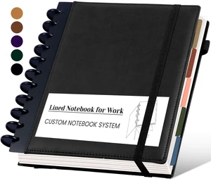Hardcover Refillable Journal Notebook with Removable Divider Tabs, 300 Pages Leather 5 Subject Discbound Notebook College Ruled for Work School Note Taking,10x11.5" Lined Journal for Men & Women,black Hardcover Refillable Journal Notebook with Removable Divider Tabs, 300 Pages Leather 5 Subject Discbound Notebook College Ruled for Work School Note Taking,10x11.5" Lined Journal for Men & Women,black