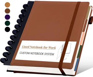 Hardcover Refillable Notebook with Removable Divider Tabs, 300 Pages Leather 5 Subject Discbound Notebook College Ruled for Work School Note Taking,10x11.5" Lined Journal for Men & Women,Dark Brown Hardcover Refillable Notebook with Removable Divider Tabs, 300 Pages Leather 5 Subject Discbound Notebook College Ruled for Work School Note Taking,10x11.5" Lined Journal for Men & Women,Dark Brown