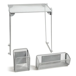3-Piece Locker Organizer Shelf, Magnetic Mesh Cup and Bin, Grey The folding shelf holds up to 25 lb in a school, gym or work locker; the cup and bin grip the door on their own magnets 3-Piece Locker Organizer Shelf, Magnetic Mesh Cup and Bin, Grey The folding shelf holds up to 25 lb in a school, gym or work locker; the cup and bin grip the door on their own magnets