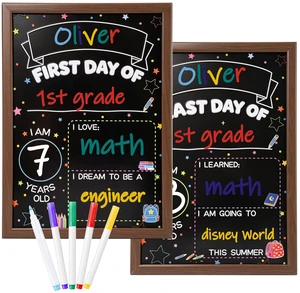 First Day of School Sign, Double Sided Chalkboard with Wood Frame First and Last Day of School Sign Double-Sided with 5 Liquid Chalk Markers, Back to School Board for Kids, 14"x10" First Day of School Sign, Double Sided Chalkboard with Wood Frame First and Last Day of School Sign Double-Sided with 5 Liquid Chalk Markers, Back to School Board for Kids, 14"x10"