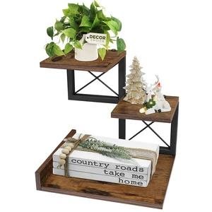 Desk Shelf Organizer, Wood Desktop Organizer Small Bookshelf, 3 Tier Storage Shelf Riser Display Stand for Office Decor and Desk Accessories, Rustic Brown Black Desk Shelf Organizer, Wood Desktop Organizer Small Bookshelf, 3 Tier Storage Shelf Riser Display Stand for Office Decor and Desk Accessories, Rustic Brown Black
