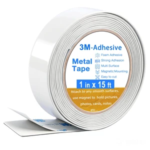 Bendable Adhesive Metal Strip for Magnets, (1 inch Wide X 15 ft Long) Flexible White Metal Tape Roll, White Ferrous Tape Stick on Wall to Hold Magnetic Products Bendable Adhesive Metal Strip for Magnets, (1 inch Wide X 15 ft Long) Flexible White Metal Tape Roll, White Ferrous Tape Stick on Wall to Hold Magnetic Products