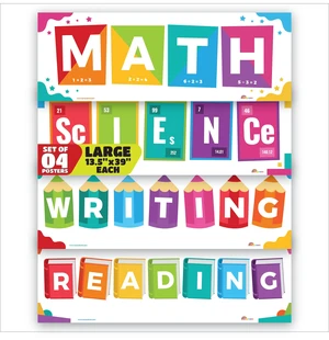 4 Pack 13.5"x39" Educational Charts & Posters Homeschool Classroom Wall Decor - Highlight Essential Learning Areas Including Reading, Writing, Math and Science 4 Pack 13.5"x39" Educational Charts & Posters Homeschool Classroom Wall Decor - Highlight Essential Learning Areas Including Reading, Writing, Math and Science
