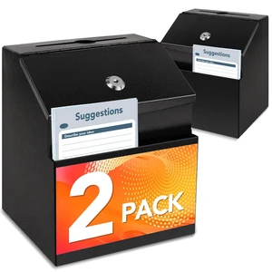 Suggestion Boxes with Slot and Lock,2 Pack Metal Donation Boxes Wall Mounted Ballot and 50 Free Suggestion Cards,Donation Boxes for Fundraising with 2 Keys 8.4 x 5.8 x 7.0 inch,Black Suggestion Boxes with Slot and Lock,2 Pack Metal Donation Boxes Wall Mounted Ballot and 50 Free Suggestion Cards,Donation Boxes for Fundraising with 2 Keys 8.4 x 5.8 x 7.0 inch,Black