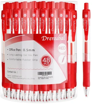 Red Ballpoint Pens with Rubber GripFine(0.5mm) Point Retractable-Set of 48 Writing Pens for School Office Red Ballpoint Pens with Rubber GripFine(0.5mm) Point Retractable-Set of 48 Writing Pens for School Office