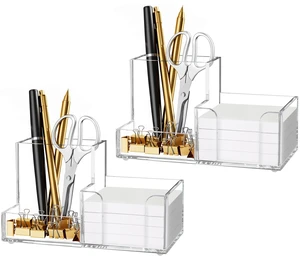2-Pack Acrylic Pen Holder for Desk, 3-Compartment Small Desk Organizer, Clear Office Supplies Desk Accessories with Sticky Notes Holder Stores Post It Notes 3X3 for Office, Home and School 2-Pack Acrylic Pen Holder for Desk, 3-Compartment Small Desk Organizer, Clear Office Supplies Desk Accessories with Sticky Notes Holder Stores Post It Notes 3X3 for Office, Home and School