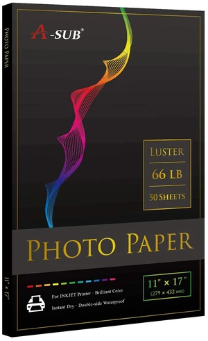 Luster Photo Paper, Waterproof, 11x17 Inch 50 Sheets, 66lb, Single Sided, for Inkjet Printers, for Photo Printing, Art Prints Luster Photo Paper, Waterproof, 11x17 Inch 50 Sheets, 66lb, Single Sided, for Inkjet Printers, for Photo Printing, Art Prints