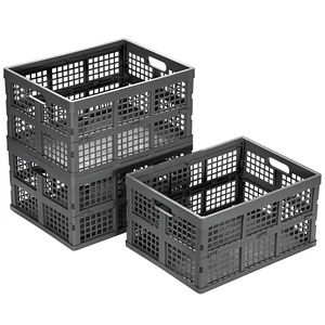 34L Large Plastic Folding Storage Crates,Collapsible Crates for Storage,Pack of 3 (Grey) 34L Large Plastic Folding Storage Crates,Collapsible Crates for Storage,Pack of 3 (Grey)