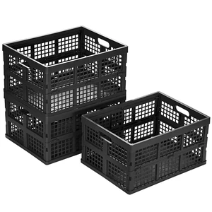 34L Large Plastic Folding Storage Crates,Collapsible Crates for Storage,Pack of 3 (Black) 34L Large Plastic Folding Storage Crates,Collapsible Crates for Storage,Pack of 3 (Black)