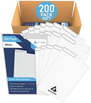 White Comic Book Dividers (200 Pack) Plastic Dividers, Comic Box Divider, Book Shelf Dividers, Dividers for Bins, Shelves, and Cabinets, Book Dividers for Shelves, Comic Dividers White Comic Book Dividers (200 Pack) Plastic Dividers, Comic Box Divider, Book Shelf Dividers, Dividers for Bins, Shelves, and Cabinets, Book Dividers for Shelves, Comic Dividers