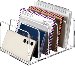 Acrylic Mail Holder, 5 Compartments Multifunction Desk Organizer Clear Vertical Letter Sorter with Dividers, Modern Office & Home Storage for Documents, Notebooks & Folders Acrylic Mail Holder, 5 Compartments Multifunction Desk Organizer Clear Vertical Letter Sorter with Dividers, Modern Office & Home Storage for Documents, Notebooks & Folders