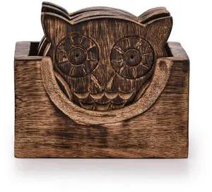 Wooden Crafted Coaster Set of 6 with Coasters Holder for Drink Bar Coaster Tea Coffee Mug Tabletop Barware Drink Handmade Dining Home Decor (Owl Shape) Wooden Crafted Coaster Set of 6 with Coasters Holder for Drink Bar Coaster Tea Coffee Mug Tabletop Barware Drink Handmade Dining Home Decor (Owl Shape)