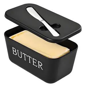 Large Plastic Butter Dish With Lid And Knife,Food Grade PP Butter Holder Keeper With Cover For Kitchen Refrigerator Black Butter Container Large Plastic Butter Dish With Lid And Knife,Food Grade PP Butter Holder Keeper With Cover For Kitchen Refrigerator Black Butter Container