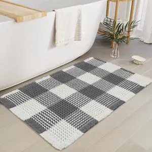 Checkered Waffle Bath Mat, Super Absorbent Boho Farmhouse Bathroom Rugs Non Slip Washable, Ultra Soft Bath Rugs Mats with Tassels for Bathroom Floor, Grey White, 18"x30" Checkered Waffle Bath Mat, Super Absorbent Boho Farmhouse Bathroom Rugs Non Slip Washable, Ultra Soft Bath Rugs Mats with Tassels for Bathroom Floor, Grey White, 18"x30"