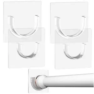Shower Curtain Rod Holder with Strong Adhesive,4 Pcs,No Drilling | Tension Curtain Rod Bracket For Wall, Hold 30lb, Waterproof, Transparent, Heat-resistant(Rod not Included) Shower Curtain Rod Holder with Strong Adhesive,4 Pcs,No Drilling | Tension Curtain Rod Bracket For Wall, Hold 30lb, Waterproof, Transparent, Heat-resistant(Rod not Included)