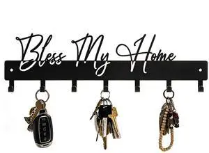 Exquisite Fashion Phrase Key Holder Wall Mount,Bless My Home Key Hooks for Wall Decoration,Black Metal Key Hanger with 7 Hooks for Entryway,Office,Living Room Decor Exquisite Fashion Phrase Key Holder Wall Mount,Bless My Home Key Hooks for Wall Decoration,Black Metal Key Hanger with 7 Hooks for Entryway,Office,Living Room Decor