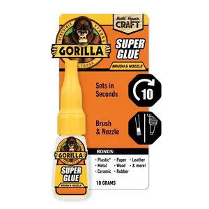 Gorilla Clear Super Glue Brush & Nozzle, 10 Gram Bottle Gorilla Clear Super Glue Brush & Nozzle, 10 Gram Bottle
