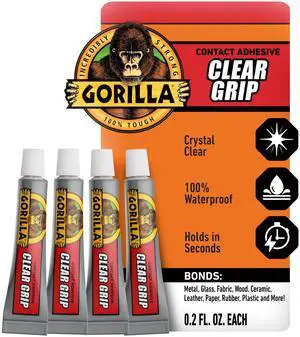 Gorilla Clear Grip Contact Glue 5g Mini Tubes, 4 Count. Assembled Product Weight Gorilla Clear Grip Contact Glue 5g Mini Tubes, 4 Count. Assembled Product Weight