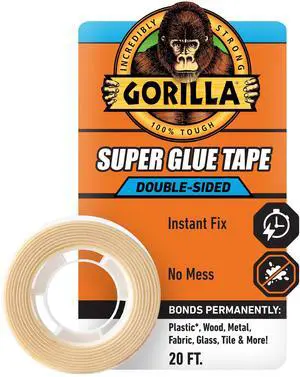 Gorilla Glue Super Glue Tape 20 Foot Roll Adhesive Tape off-White Color Gorilla Glue Super Glue Tape 20 Foot Roll Adhesive Tape off-White Color