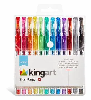 KINGART Glitter Gel Pens Set, 12 Colors, 2.5mm, Soft Grip, for Adult Coloring, Art & Fine Lines KINGART Glitter Gel Pens Set, 12 Colors, 2.5mm, Soft Grip, for Adult Coloring, Art & Fine Lines