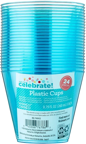 Way to Celebrate Disposable Plastic Cups, 8.79floz, 24 Count, Blue Way to Celebrate Disposable Plastic Cups, 8.79floz, 24 Count, Blue