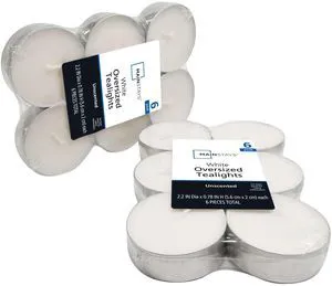 Mainstays Oversized Unscented White Tealight Candles, Indoor/Outdoor, 6 Count Mainstays Oversized Unscented White Tealight Candles, Indoor/Outdoor, 6 Count