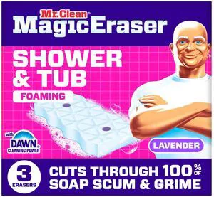 Mr. Clean Magic Eraser Sponge, Shower and Tub Cleaner, Lavender, 3 Count Mr. Clean Magic Eraser Sponge, Shower and Tub Cleaner, Lavender, 3 Count