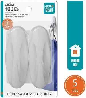 Pen+Gear Heavy-Duty Plastic Adhesive Large Wall Hooks, Damage Free, White, 2 Count Pen+Gear Heavy-Duty Plastic Adhesive Large Wall Hooks, Damage Free, White, 2 Count