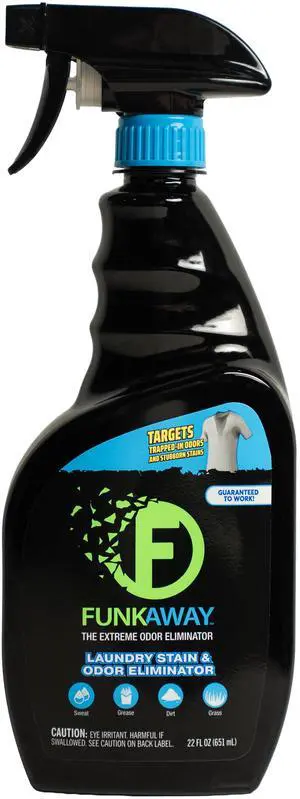 FunkAway Laundry Odor Eliminator and Stain Remover, Pretreat and Pre-Wash Deodorizer Spray for Sweat, Smoke and Pet Smells, 22 fl oz FunkAway Laundry Odor Eliminator and Stain Remover, Pretreat and Pre-Wash Deodorizer Spray for Sweat, Smoke and Pet Smells, 22 fl oz
