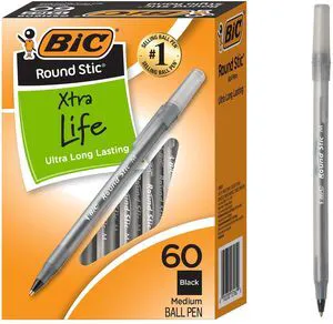BIC Round Stic Xtra Life Ballpoint Pen, Medium Point 1.0mm, Black Ink, 60 Pack BIC Round Stic Xtra Life Ballpoint Pen, Medium Point 1.0mm, Black Ink, 60 Pack