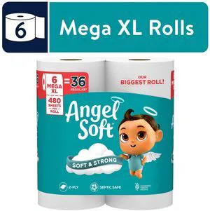 Angel Soft 2-Ply Toilet Paper, 6 Mega XL Rolls, 480 Sheets per Roll Angel Soft 2-Ply Toilet Paper, 6 Mega XL Rolls, 480 Sheets per Roll