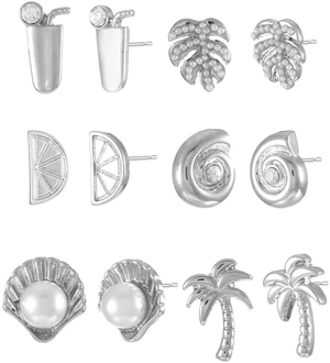 Time and Tru Vacay Vibes Silvertone Stud Earrings, 6 Pairs Time and Tru Vacay Vibes Silvertone Stud Earrings, 6 Pairs