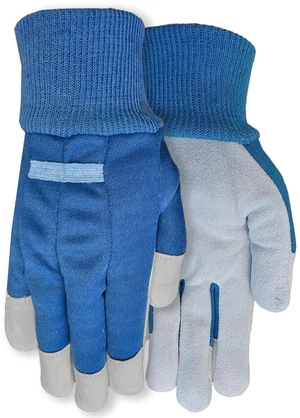 Expert Gardener Ladies Leather Glove with Navy Canvas Back and Knit Wrist, Small Expert Gardener Ladies Leather Glove with Navy Canvas Back and Knit Wrist, Small