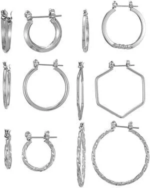 Time and Tru Essentials Multi Ear Silver Hoop Earrings 6 Pack Time and Tru Essentials Multi Ear Silver Hoop Earrings 6 Pack