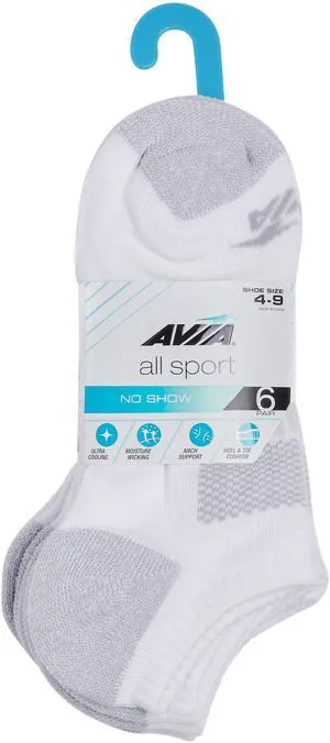 Avia Women's All Sport Athletic Cushion No Show Socks, 6-Pack Avia Women's All Sport Athletic Cushion No Show Socks, 6-Pack