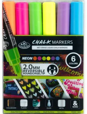 Royal & Langnickel Chalk Marker, 2mm Tip, Neon Colors, 6 Pack Royal & Langnickel Chalk Marker, 2mm Tip, Neon Colors, 6 Pack