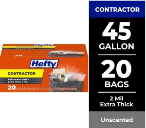 Hefty Contractor Heavy Duty Large Trash Bags, 45 Gallon, 20 Count Hefty Contractor Heavy Duty Large Trash Bags, 45 Gallon, 20 Count