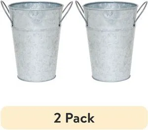 Mainstays Metal Bucket Planter (2 Pack) 7in High Solid Print Gray Mainstays Metal Bucket Planter (2 Pack) 7in High Solid Print Gray