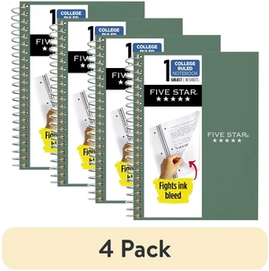 (4 Pack) Five Star Personal College Ruled Notebook, 4.5" x 7", Seaglass Green, Poly, Spiral, 80 Sheets (4 Pack) Five Star Personal College Ruled Notebook, 4.5" x 7", Seaglass Green, Poly, Spiral, 80 Sheets