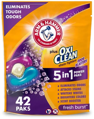 ARM & HAMMER Plus OxiClean Odor Blasters 5-in-1 Laundry Detergent Power Paks, Fresh Burst, 42 Count ARM & HAMMER Plus OxiClean Odor Blasters 5-in-1 Laundry Detergent Power Paks, Fresh Burst, 42 Count