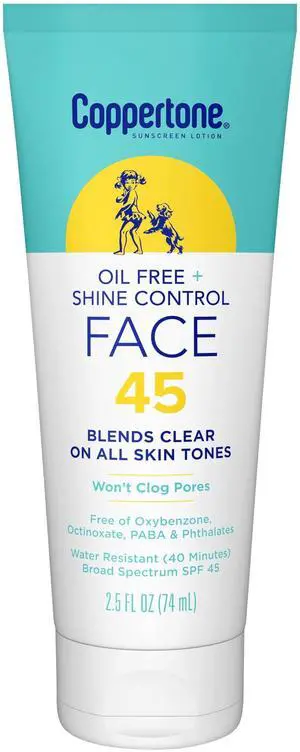 Coppertone Oil Free + Shine Control Sunscreen Face Lotion SPF45, 2.5fl oz Tube Coppertone Oil Free + Shine Control Sunscreen Face Lotion SPF45, 2.5fl oz Tube