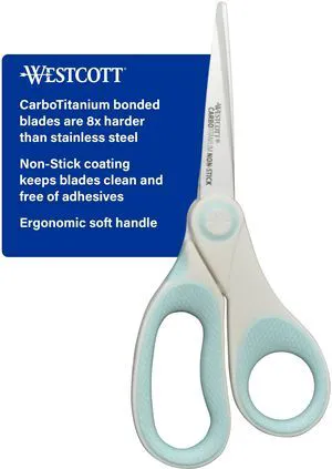 Westcott 8Inch Carbo Titanium Non-Stick Craft Scissors White Blue Westcott 8Inch Carbo Titanium Non-Stick Craft Scissors White Blue
