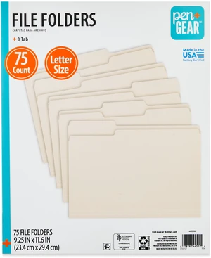 Pen+Gear Letter Size 1/3 Cut File Folders, 75 Count, Manila Pen+Gear Letter Size 1/3 Cut File Folders, 75 Count, Manila