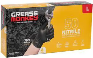 Grease Monkey Nitrile Disposable Gloves, Latex Free, Touchscreen, Black, Large, 50 Pack Grease Monkey Nitrile Disposable Gloves, Latex Free, Touchscreen, Black, Large, 50 Pack
