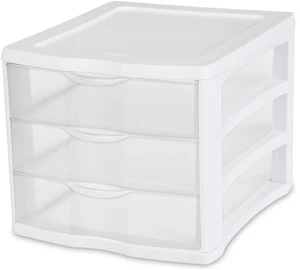 Sterilite 3 Drawer Unit Countertop Organizer, Clear Storage for Desks and Shelves, White Sterilite 3 Drawer Unit Countertop Organizer, Clear Storage for Desks and Shelves, White