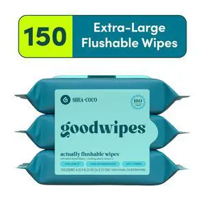 GoodWipes Flushable Butt Wipes, Shea-Coco Scented, 3 Pack, 150 Total Wipes GoodWipes Flushable Butt Wipes, Shea-Coco Scented, 3 Pack, 150 Total Wipes