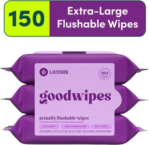 Goodwipes Flushable Butt Wipes, Lavender Scented, 3 Pack, 150 Total Wipes Goodwipes Flushable Butt Wipes, Lavender Scented, 3 Pack, 150 Total Wipes