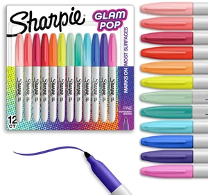 Sharpie Glam Pop Fine Point Permanent Markers, 12 Count Sharpie Glam Pop Fine Point Permanent Markers, 12 Count